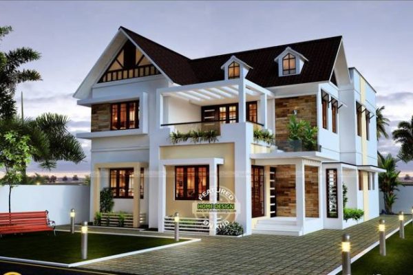 Desain teras rumah atap miring