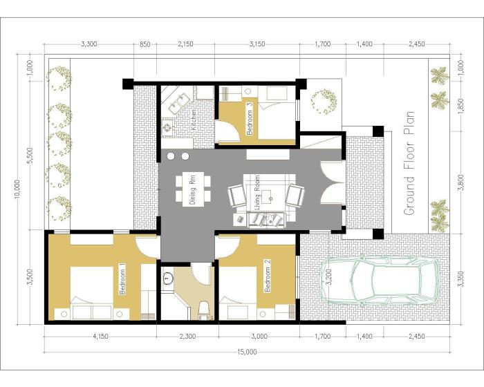 Desain rumah ukuran 10x15 4 kamar